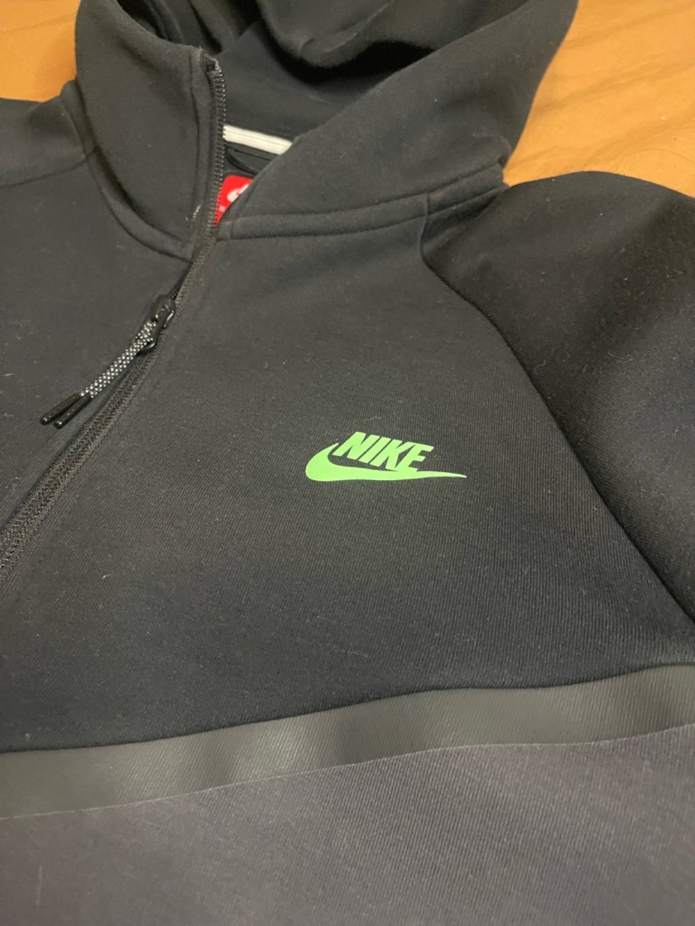Black & Charcoal Nike tech fleece zip up with Neon Green Swoosh - Picture 5 of 7